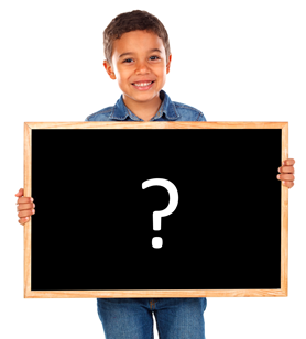student holding a blackboard with a question mark