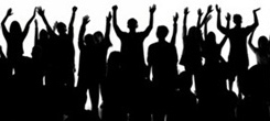 silhouette of people raising their hands
