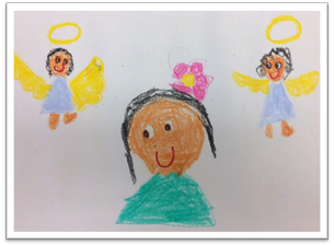 child's drawing of angels and his mom